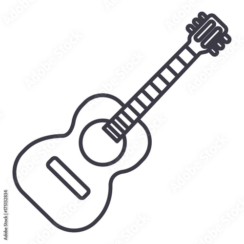 flamenco guitar illustration vector line icon, sign, illustration on white background, editable strokes