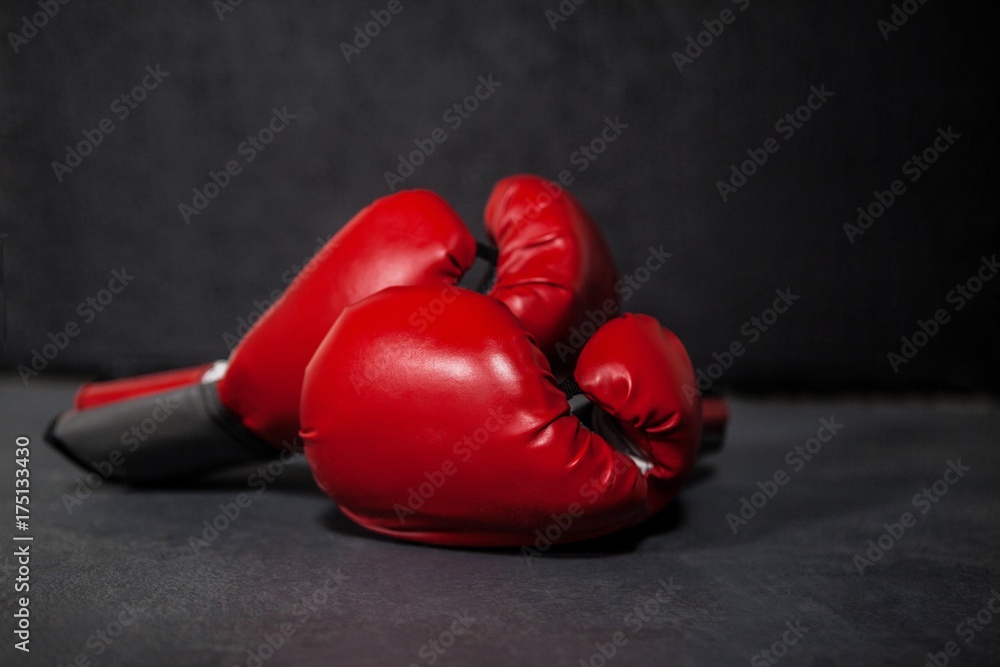 Boxing gloves in fitness studio