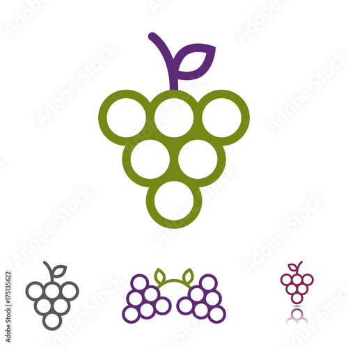 Minimal style grape icon set with bright colors isolated on white background. Outline grape logotype.