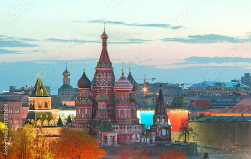 Early morning view Saint Basil cathedral without light Moscow, Russia