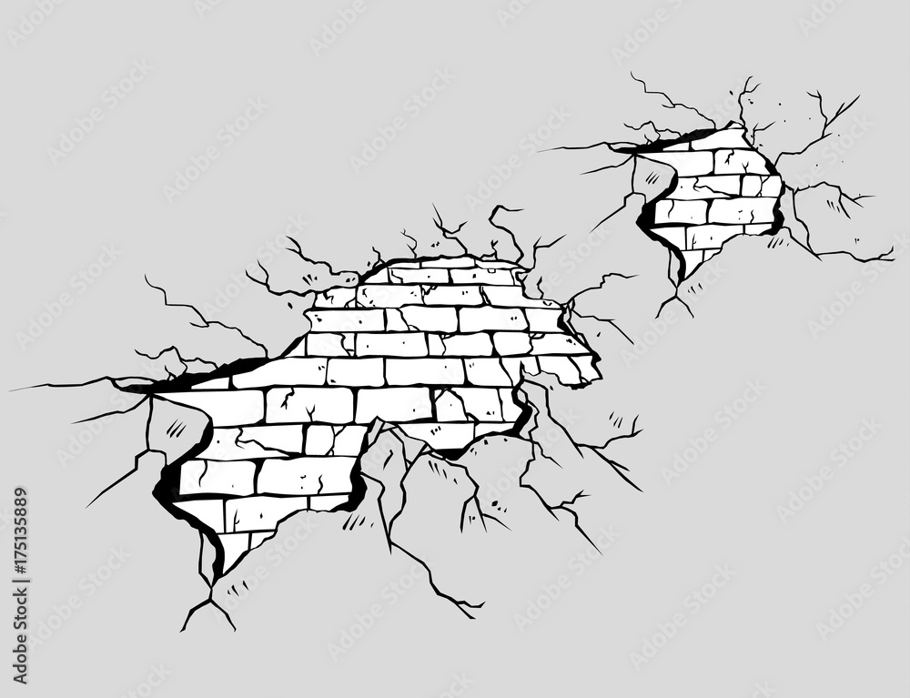 Fototapeta premium The brick wall breaks.Set