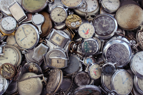 Old wristwatch. Old  vintage  broken  wristwatches are sold on the flea market.