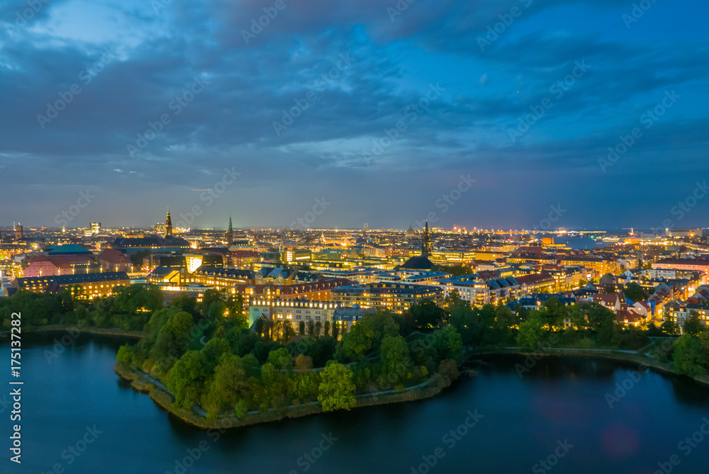 Skyline of Copenhagen city centre - the old fortress at dusk