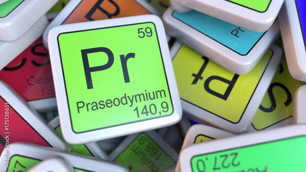Praseodymium Pr block on the pile of periodic table of the chemical ...