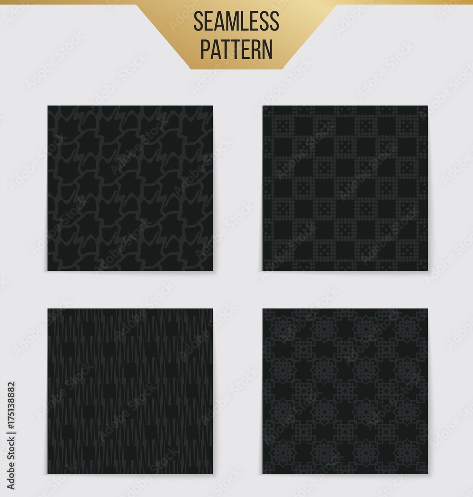 Abstract concept vector monochrome geometric pattern. Dark blue, gold minimal background. Creative illustration template. Seamless stylish texture. For wallpaper, surface, web design, textile, decor. - obrazy, fototapety, plakaty 