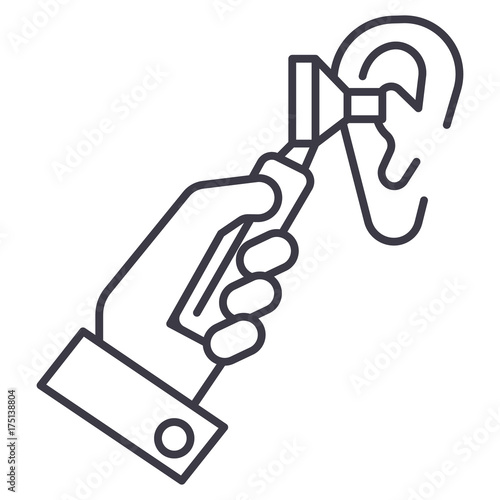 otoscope ear,ent,otolaryngologist,doctor vector line icon, sign, illustration on white background, editable strokes