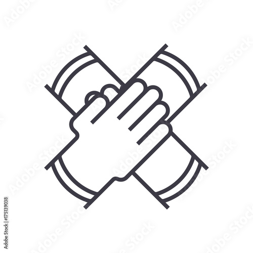 partnership collaboration vector line icon, sign, illustration on white background, editable strokes