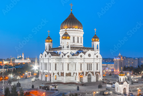 The Cathedral of Christ the Savior at night, Moscow, Russia