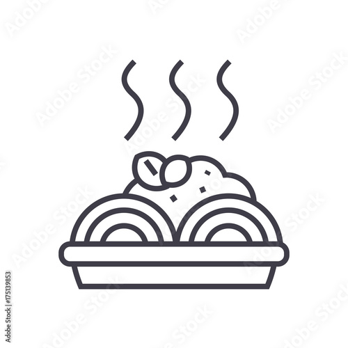 porridge with meatballs vector line icon, sign, illustration on white background, editable strokes