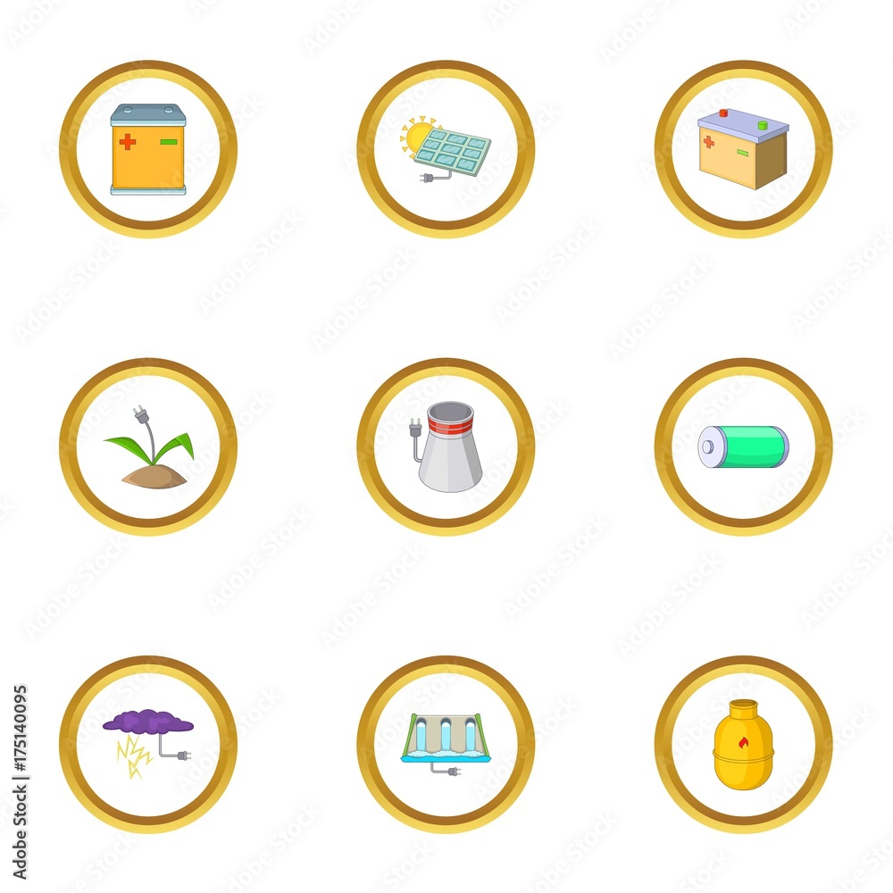 Power generation icons set, cartoon style Power generation icons set, cartoon style