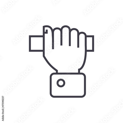 pulling hand  vector line icon, sign, illustration on white background, editable strokes