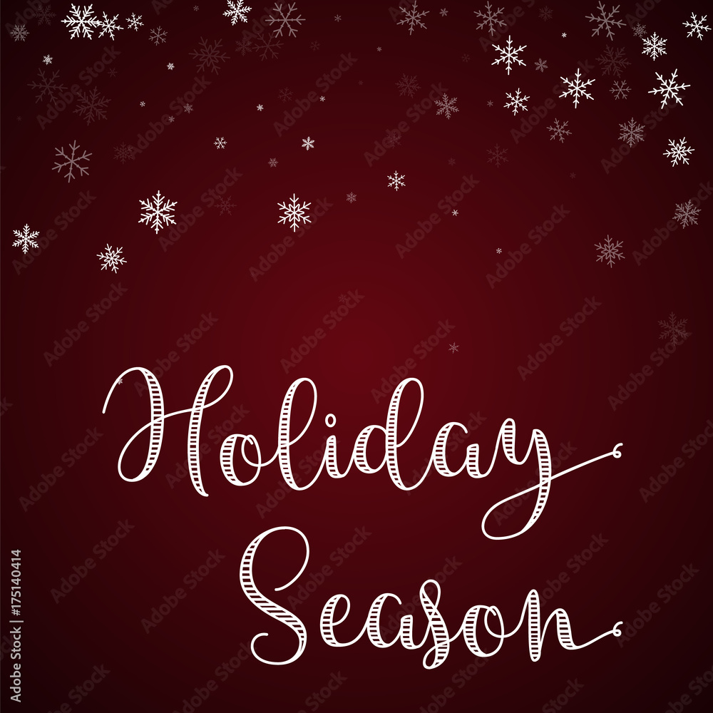 Holiday Season greeting card. Sparse snowfall background. Sparse snowfall on red background. Magnificent vector illustration.