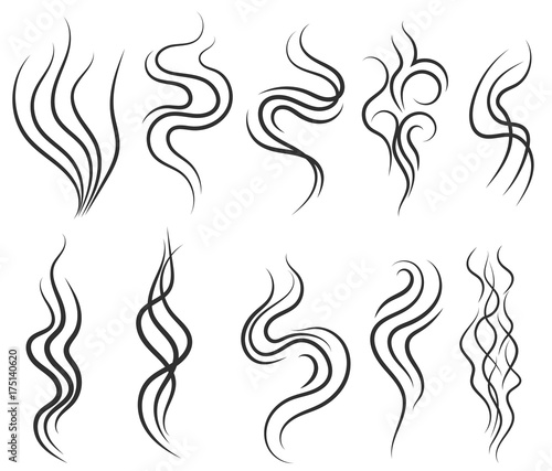 Smoke and steam smell lines, gas icon, aroma flow
