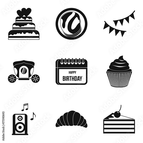 Natal day icons set, simple style