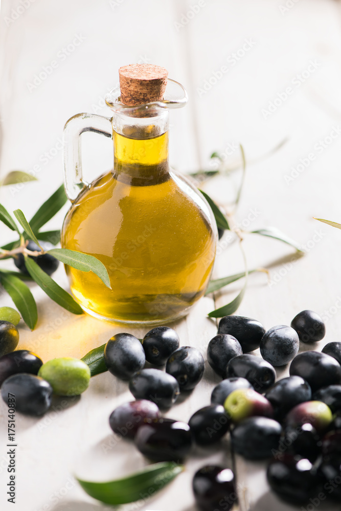 Olives And Olive Oil In a Bottle Olives And Olive Oil In a Bottle