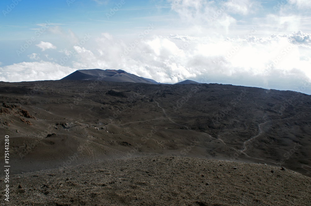 View from the Mount Etna crater, Sicily, Italy