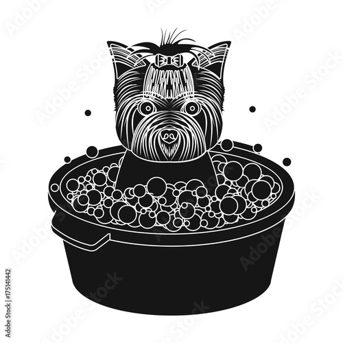 Bathing pet puppy in a bowl. dog,Pet,dog care single icon in black style vector symbol stock illustration web.