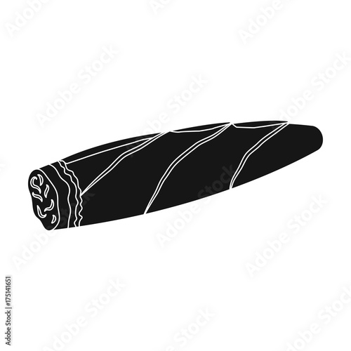 Cigar, twisted tobacco leaf. Smoldering cigar single icon in black style vector symbol stock illustration web.