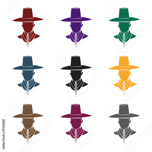Traditional korean hat icon in  black style isolated on white background. South Korea symbol stock vector illustration.