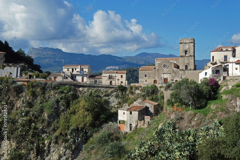 Landscape with Godfather's (Corleone) village and surrounding hills - Savoca in Italy