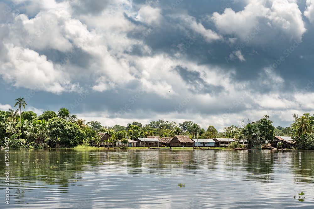 Amazon village along the river bank Amazon village along the river bank
