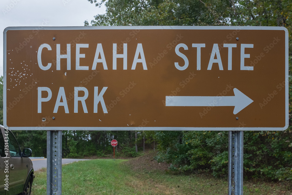 Highway sign for Cheaha State Park in Alabama, USA Highway sign for Cheaha State Park in Alabama, USA