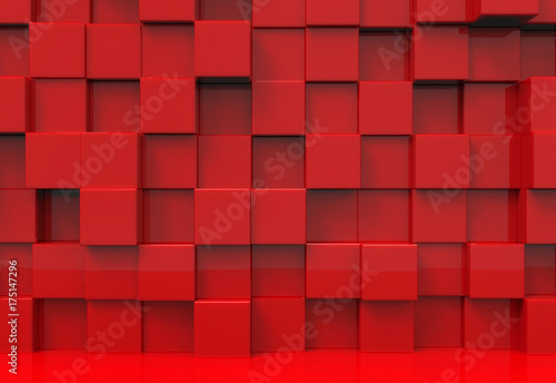 3d rendering. stack of modern luxuery Red cube shape boxs wall backgoround photo
