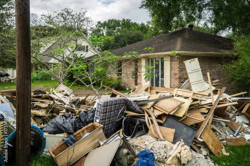 Trash and debris outside of neighborhoods devastated by Hurricane Harvey 