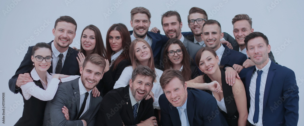 Large group of excited business people. Isolated on white