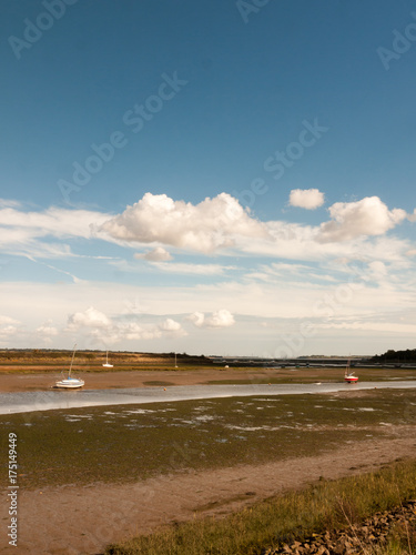 Essex outside empty tide out day time estuary river boats landscape
