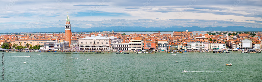 Panoramic view of the city of Venice including St Mark's Square and the Grand Canal