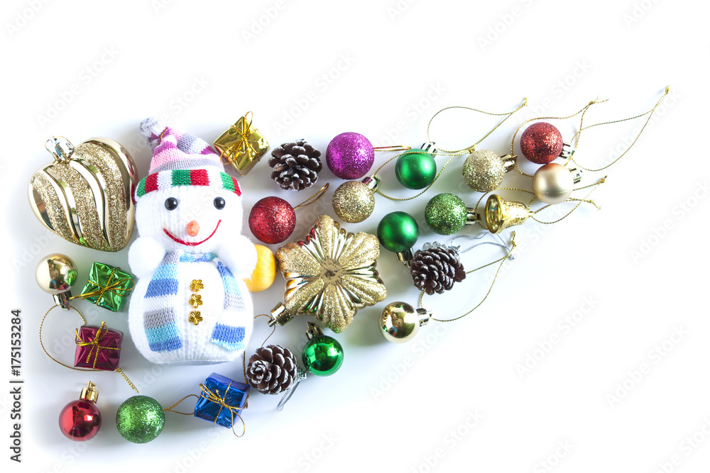 Christmas Decoration. Holiday Decoration on White Background. Top View