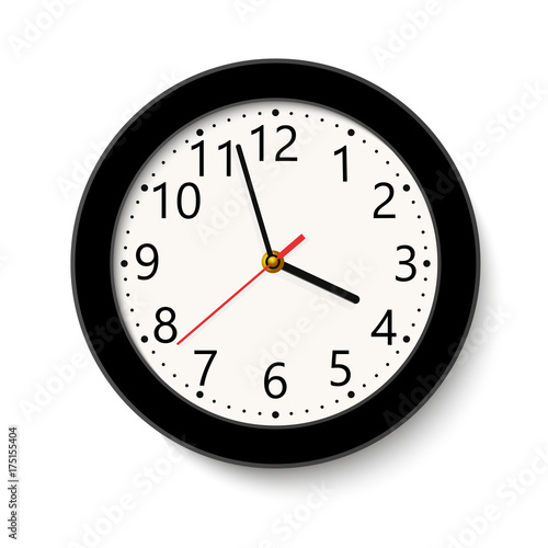 Classic black round wall clock isolated on white . Vector illustration