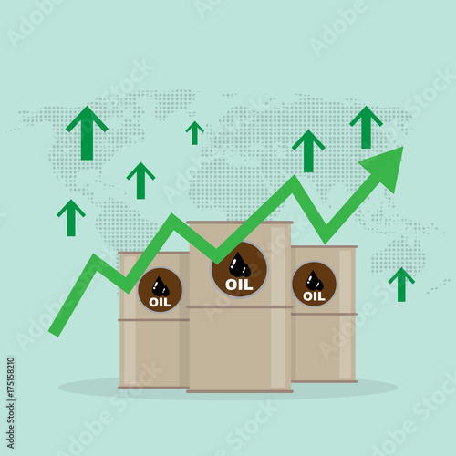Oil price industry  concept. Grow  in crude oil prices chart. Financial markets vector illustration.