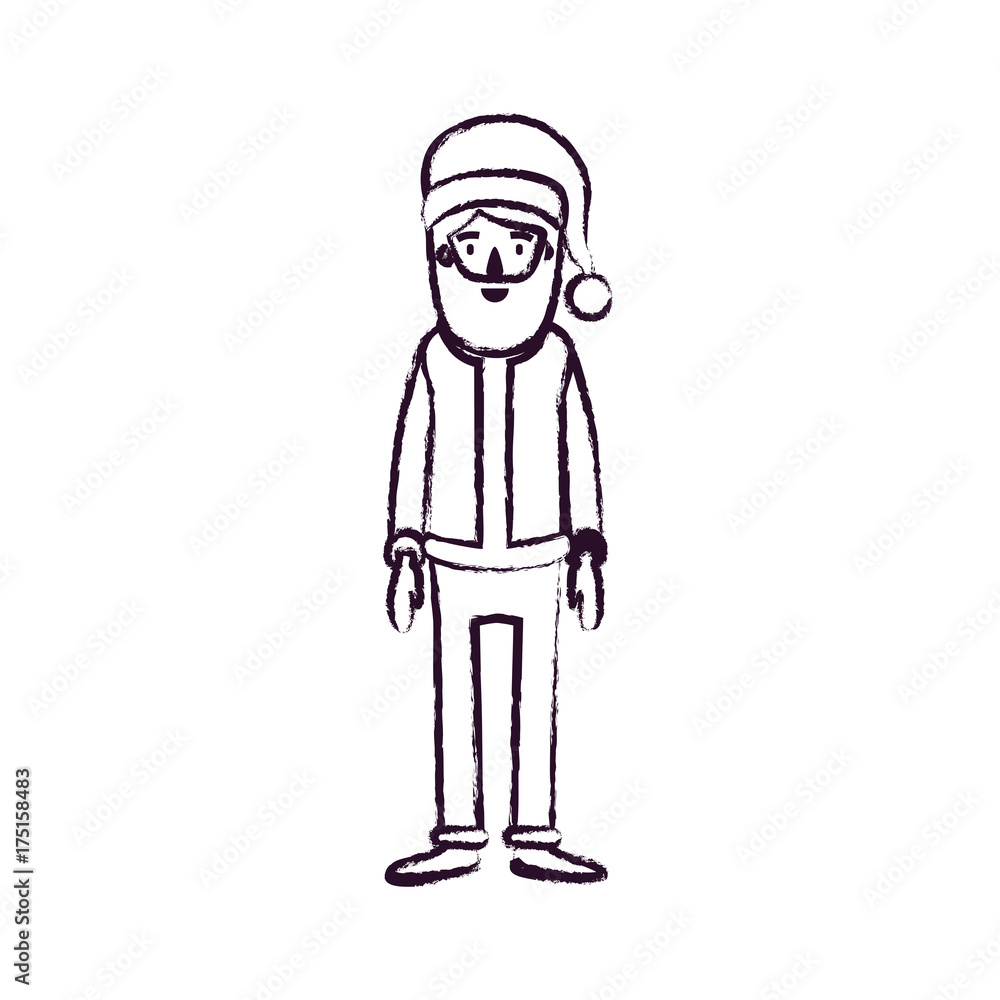 santa claus caricature full body with hat and costume blurred silhouette on white background