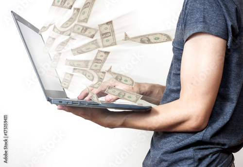 business a laptop online business making money dollar bills photo