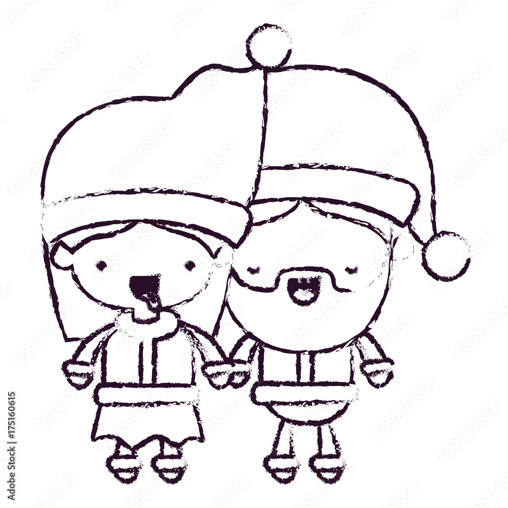 santa claus couple cartoon full body woman tongue out and man with eyes closed expression blurred silhouette on white background