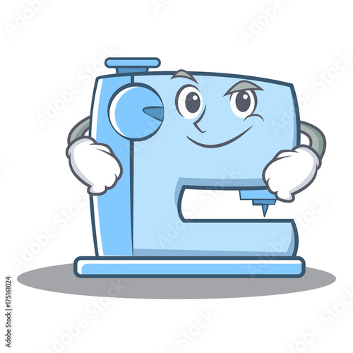 Smirking sewing machine emoticon character