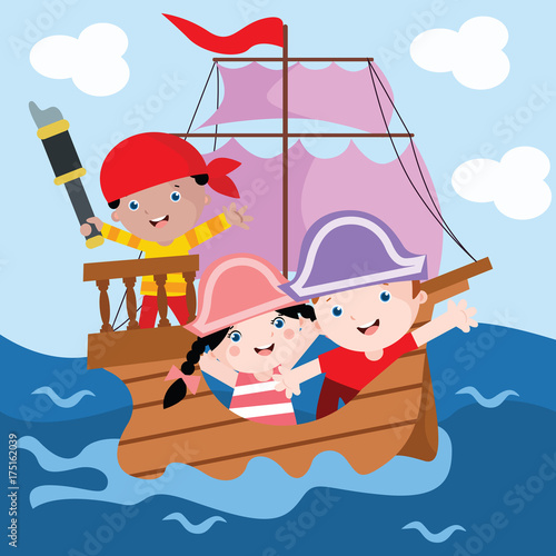 Pirate Kid Cartoon Vector Illustration