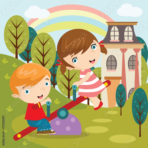 See Saw Cartoon Vector Illustration