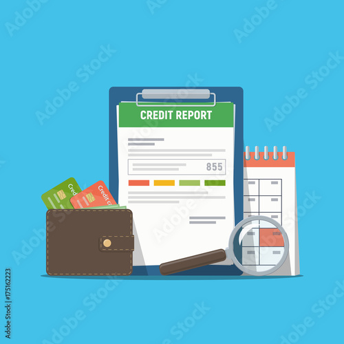 Credit report document concept. Personal credit score information.