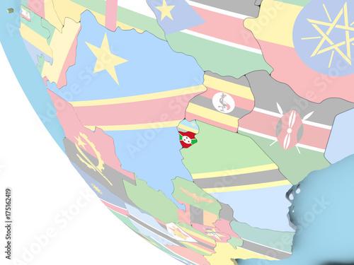 Burundi with flag on globe