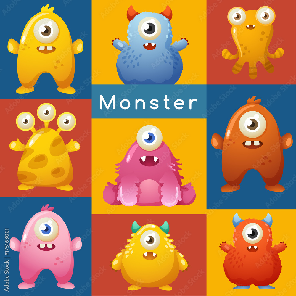 Fototapeta premium Colorful Cute Monsters Set : Vector Illustration