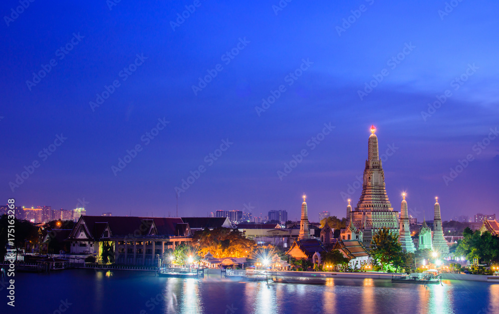 Arun temple(Wat Arun), famous tourist attraction in night time  at  Bangkok Thailand.