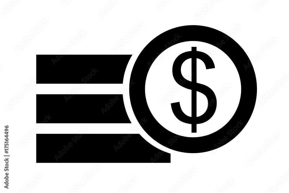Simple Icon, Stack of Dollar Coin, Isolated on White Simple Icon, Stack of Dollar Coin, Isolated on White