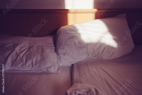 Fototapeta Naklejka Na Ścianę i Meble -  Messy bed in the morning