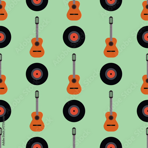 Guitar icon stringed musical instrument vector illustration seamless pattern background
