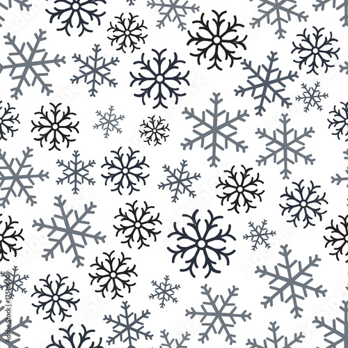 Snowflake simple seamless pattern. Abstract wallpaper  wrapping decoration. Symbol of winter  Merry Christmas holiday  Happy New Year celebration.Seamless pattern of snowflakes on a white background