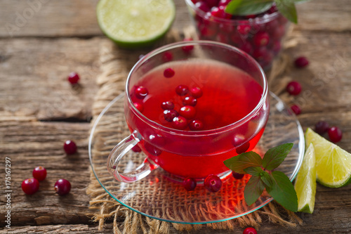cranberry tea on wooden surface