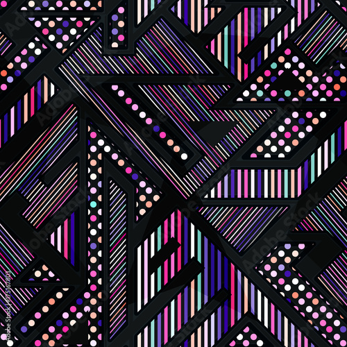 Neon color geometric seamless pattern © gudinny